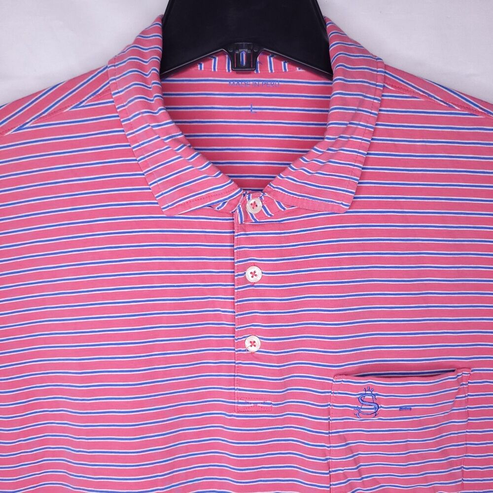B Draddy Polo Shirt Mens Large Striped Red, Blue Pima Cotton